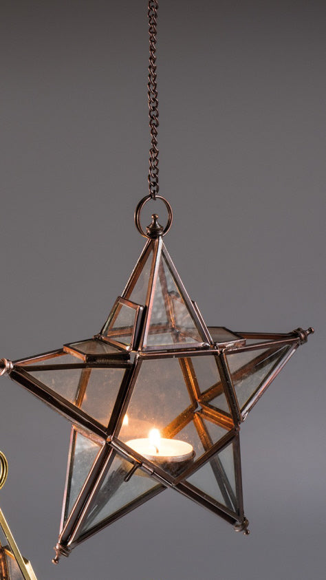 Recycled hanging star lantern clear glass