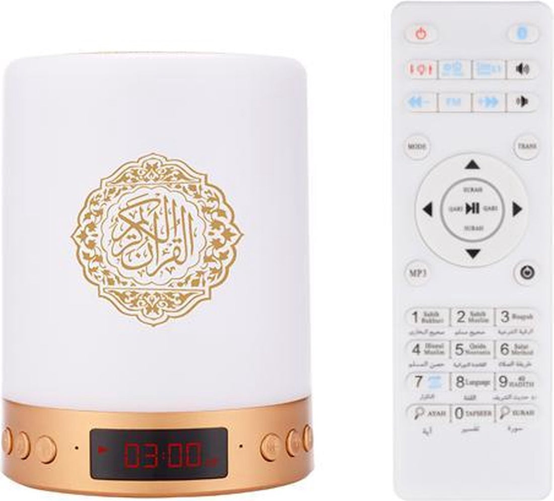 Quran speaker met LED touch lamp – draadloze Koran speaker, wit en goud