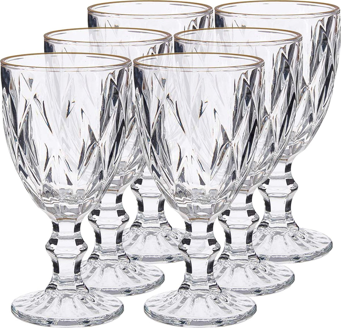 Glazen op voet met gouden rand – set van 6, kristal look, 254 ml
