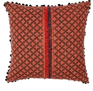 Oosterse Khadi kussenhoes 45 x 45 cm – handgemaakt katoen met pompons – foto 7