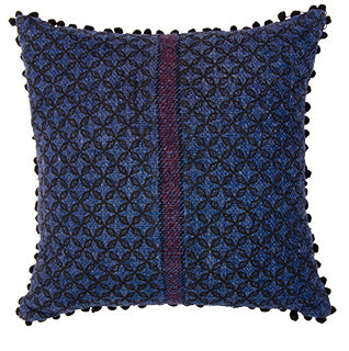 Oosterse Khadi kussenhoes 45 x 45 cm – handgemaakt katoen met pompons – foto 3
