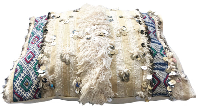 Coussin Handira à sequins argentés