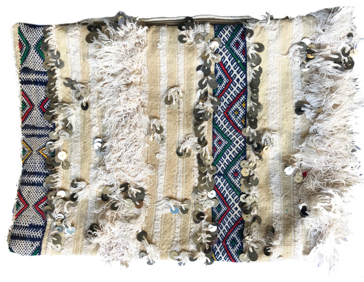 Coussin Handira à sequins argentés