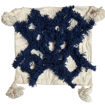 Marokkanischer Kissenbezug, quadratisch, mit Quasten, blau, 44 x 44 cm