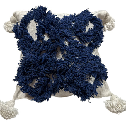 Marokkanischer Kissenbezug, quadratisch, mit Quasten, blau, 44 x 44 cm