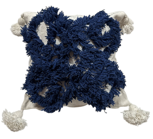 Marokkaanse Vierkante Kussenhoes met Kwastjes blauw 44 x 44 cm