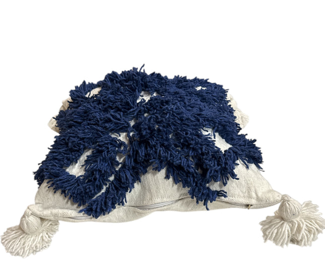 Marokkaanse Vierkante Kussenhoes met Kwastjes blauw 44 x 44 cm