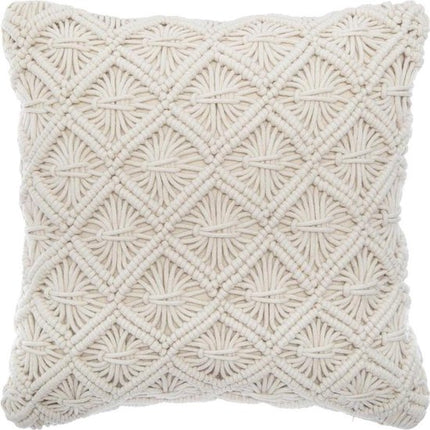 Macramé kussen met franjes 40x40cm beigekleurig