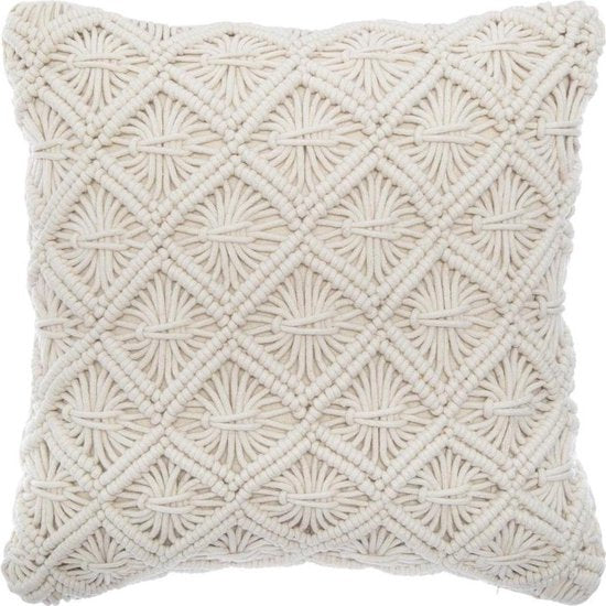 Makramee Kissen mit Fransen 40x40cm beige