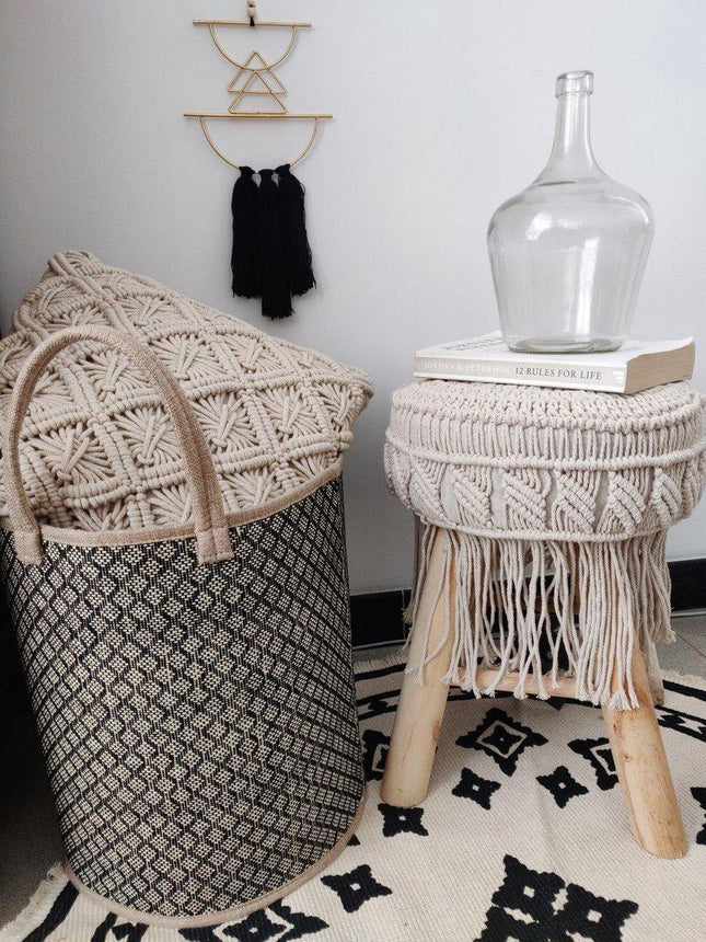 Makramee Kissen mit Fransen 40x40cm beige