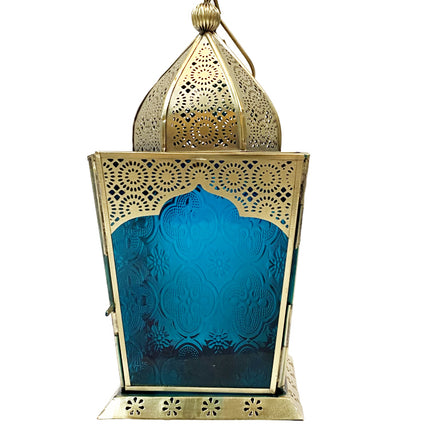 Marokkanische goldfarbene Laterne-blaues Glas