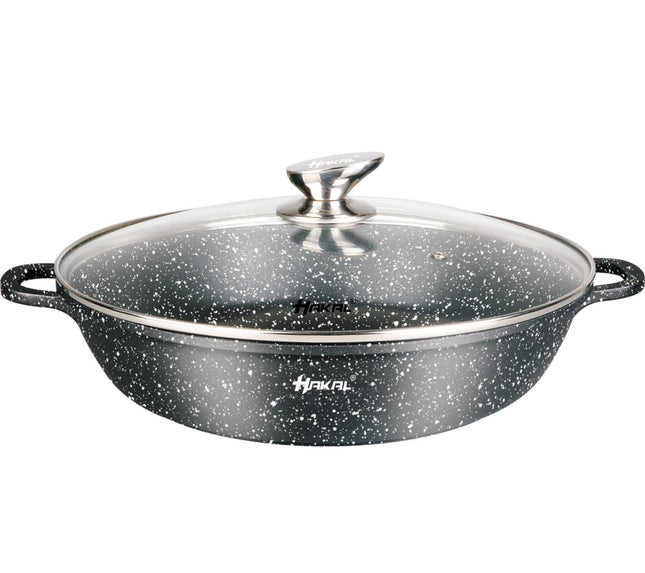 Marmer Coating Lage braadpan met deksel -  zwart dots