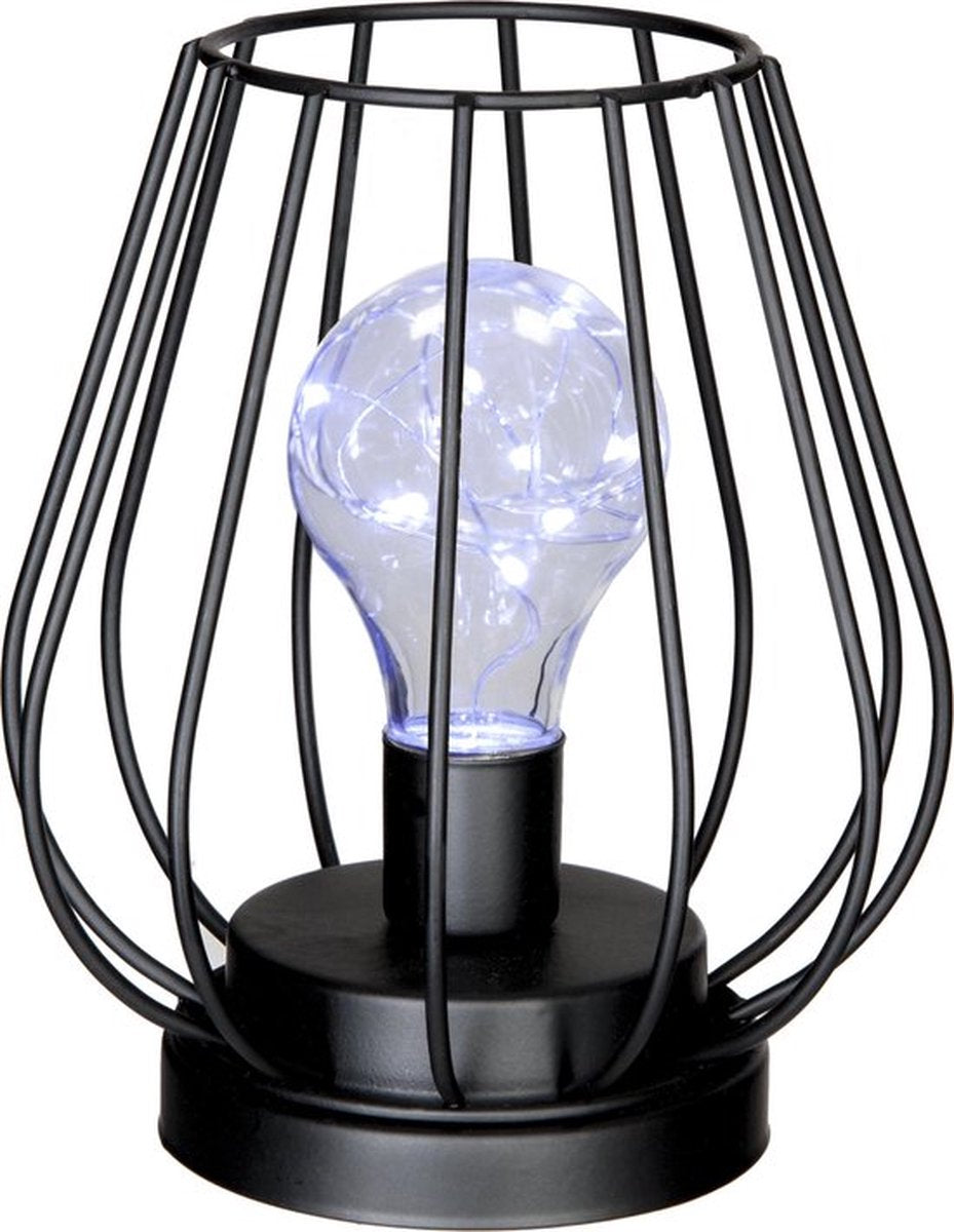 Art deco tafellamp van zwart ijzerdraad – op batterijen, incl. ledlamp