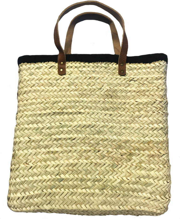 Marokkaanse rieten shopper – gehaakte raffia tas met leren handvatten – foto 3