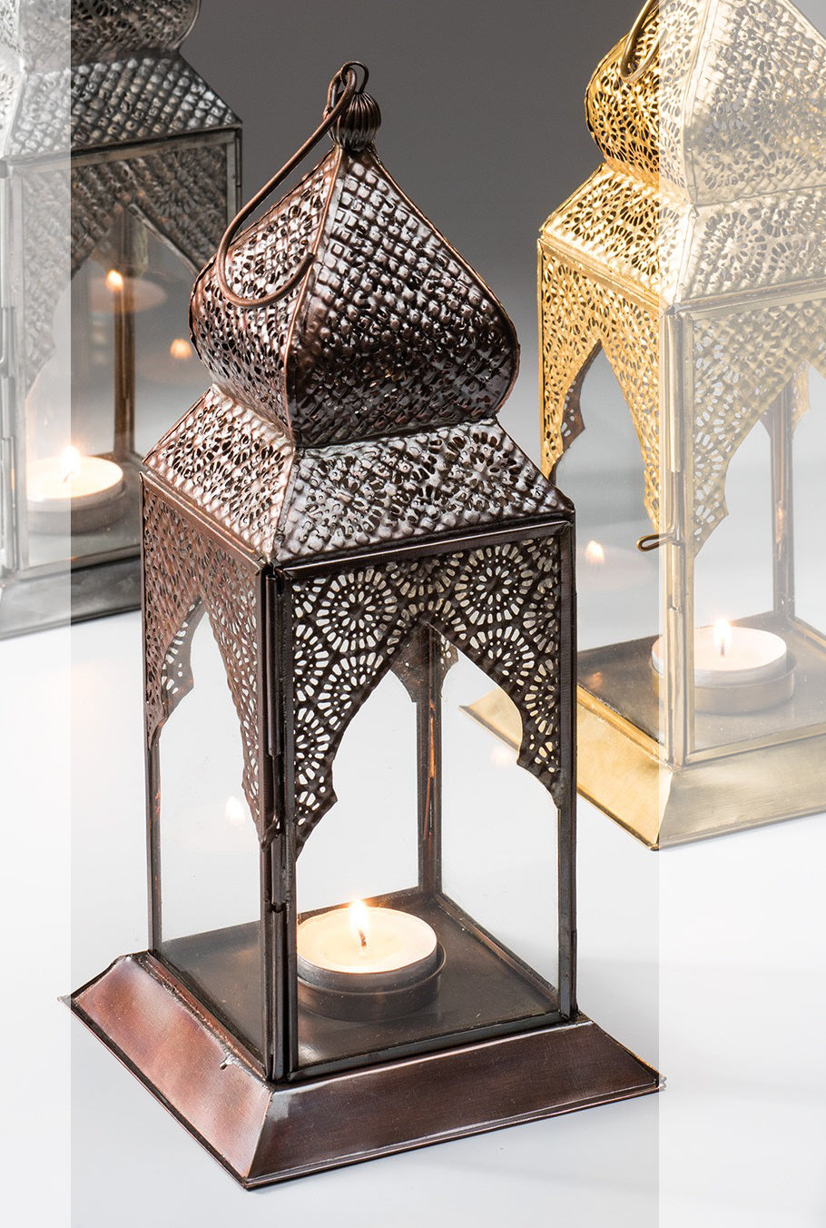 Lanterne de table de style marocain avec finition antique