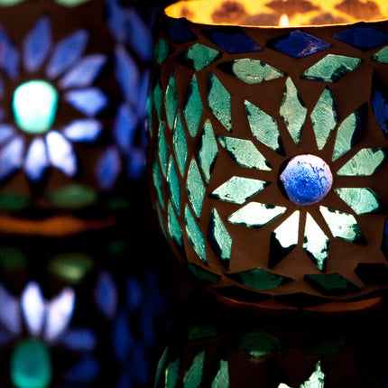 Mediterraner Mosaik-Teelichthalter - Blau - 2 Stk