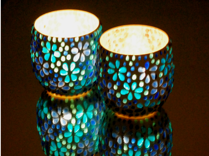 Lot de 2 photophores méditerranéens bleu marine Ø 10 cm