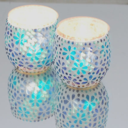 2er-Set mediterrane Teelichthalter meerblau Ø 10 cm