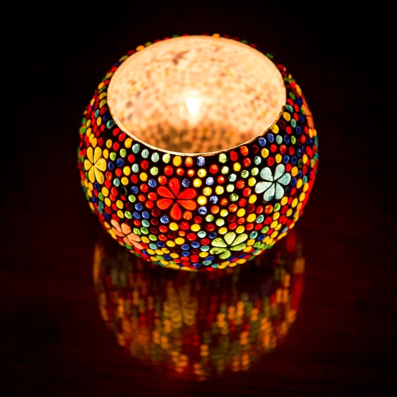 Bougeoir mosaïque fleur multicolore XL – 15 cm