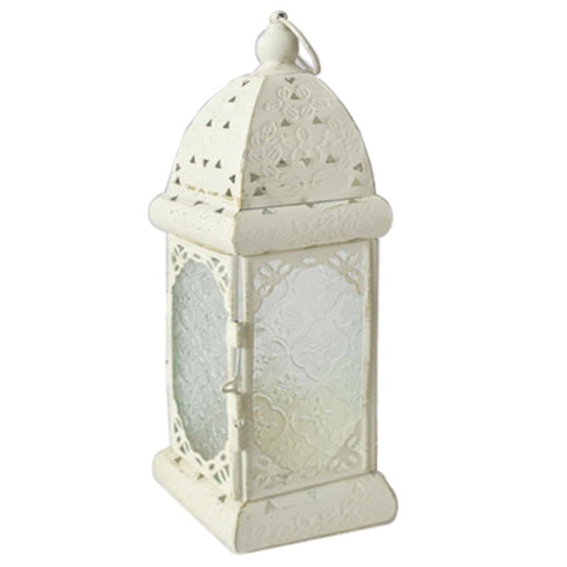 Lanterne marocaine, métal blanc, moulure triangulaire