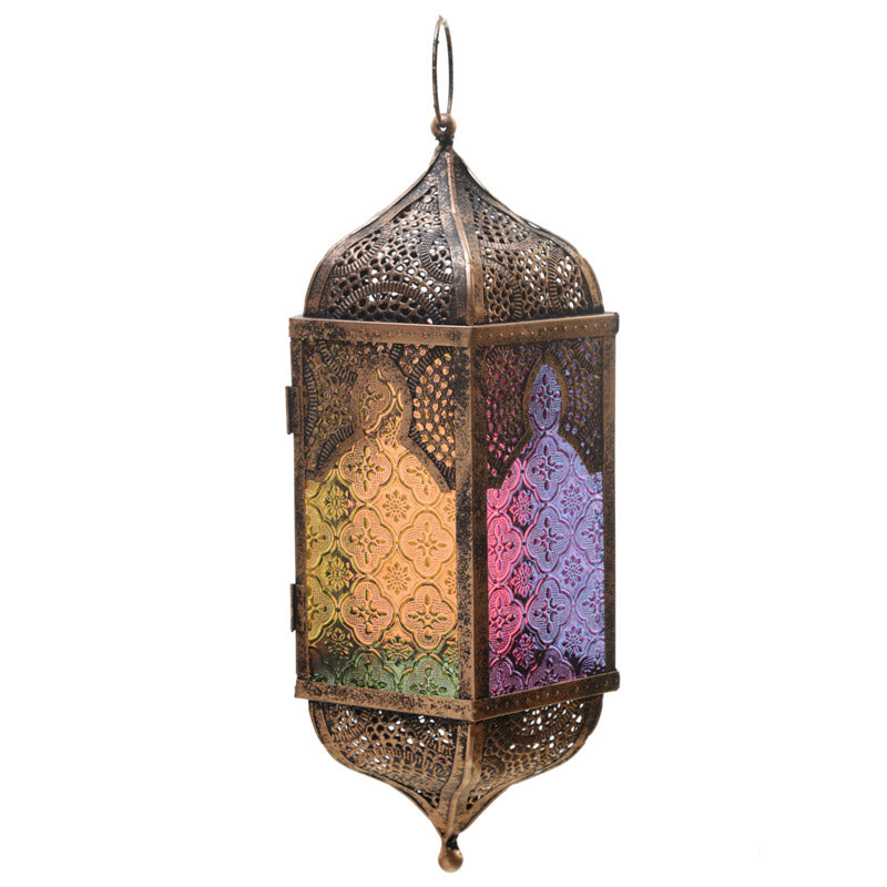 Hanging Moroccan Lantern Metal Glass Pointed