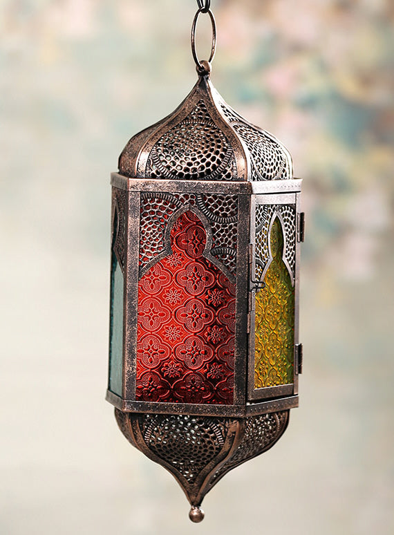 Hanging Moroccan Lantern Metal Glass Pointed
