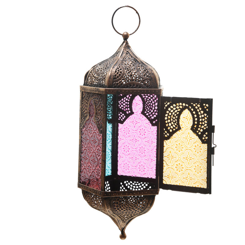 Hanging Moroccan Lantern Metal Glass Pointed