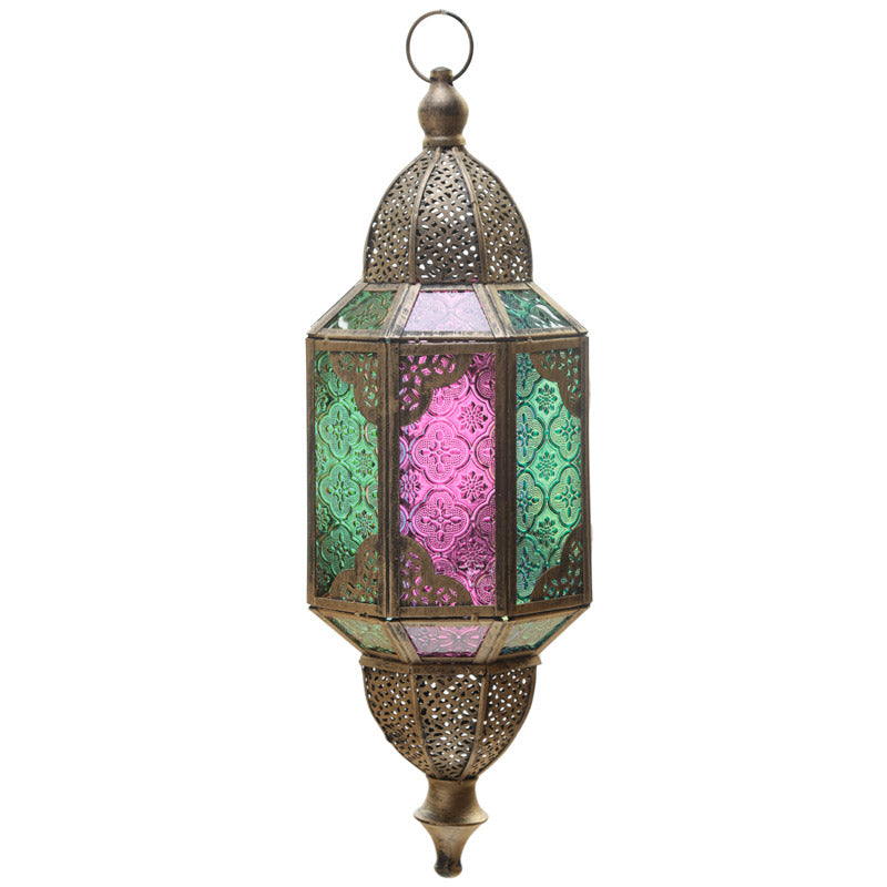 Lanterne suspendue marocaine en métal, verre et dôme