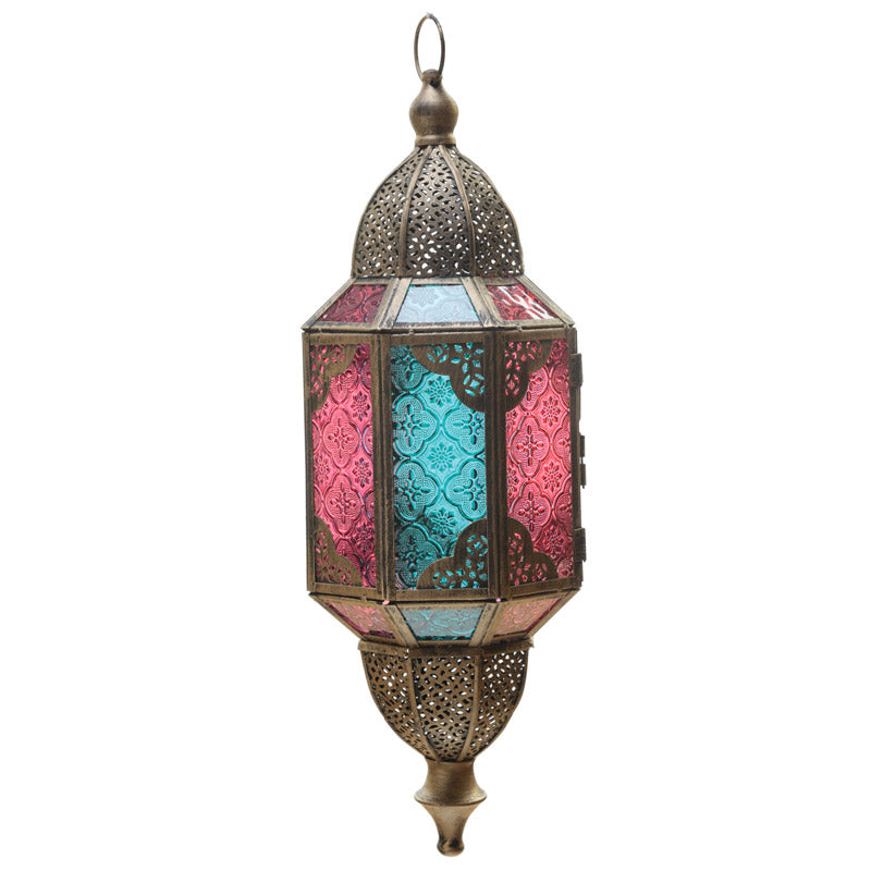Lanterne suspendue marocaine en métal, verre et dôme