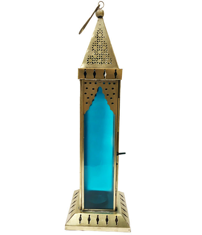 Lanterne marocaine or - verre bleu