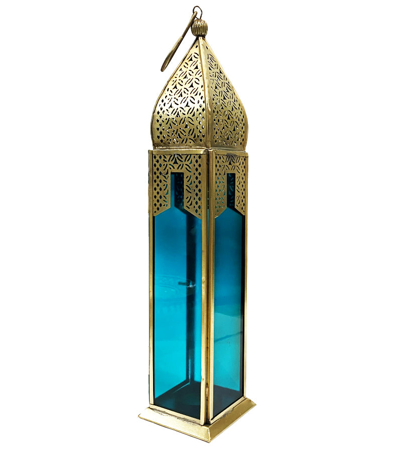 Lanterne marocaine en verre bleu