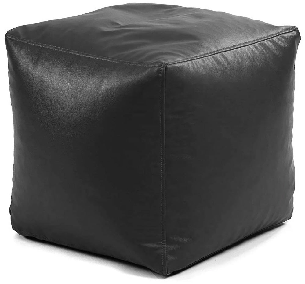 Pouf carré en cuir noir 45x50 cm