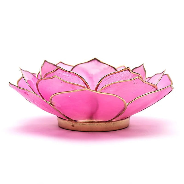 Lotus Teelichthalter in Blattform, orientalisch, rosa, Goldrand