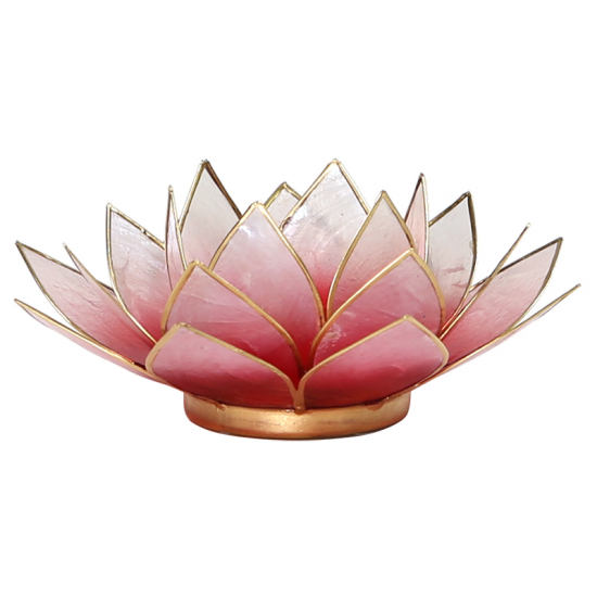 Lotus Windlicht rot/rosa Goldrand