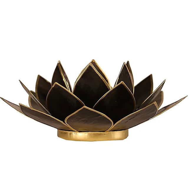 Lotus Teelichthalter Schwarz Goldrand