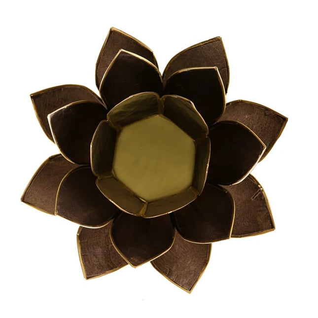 Lotus Teelichthalter Schwarz Goldrand
