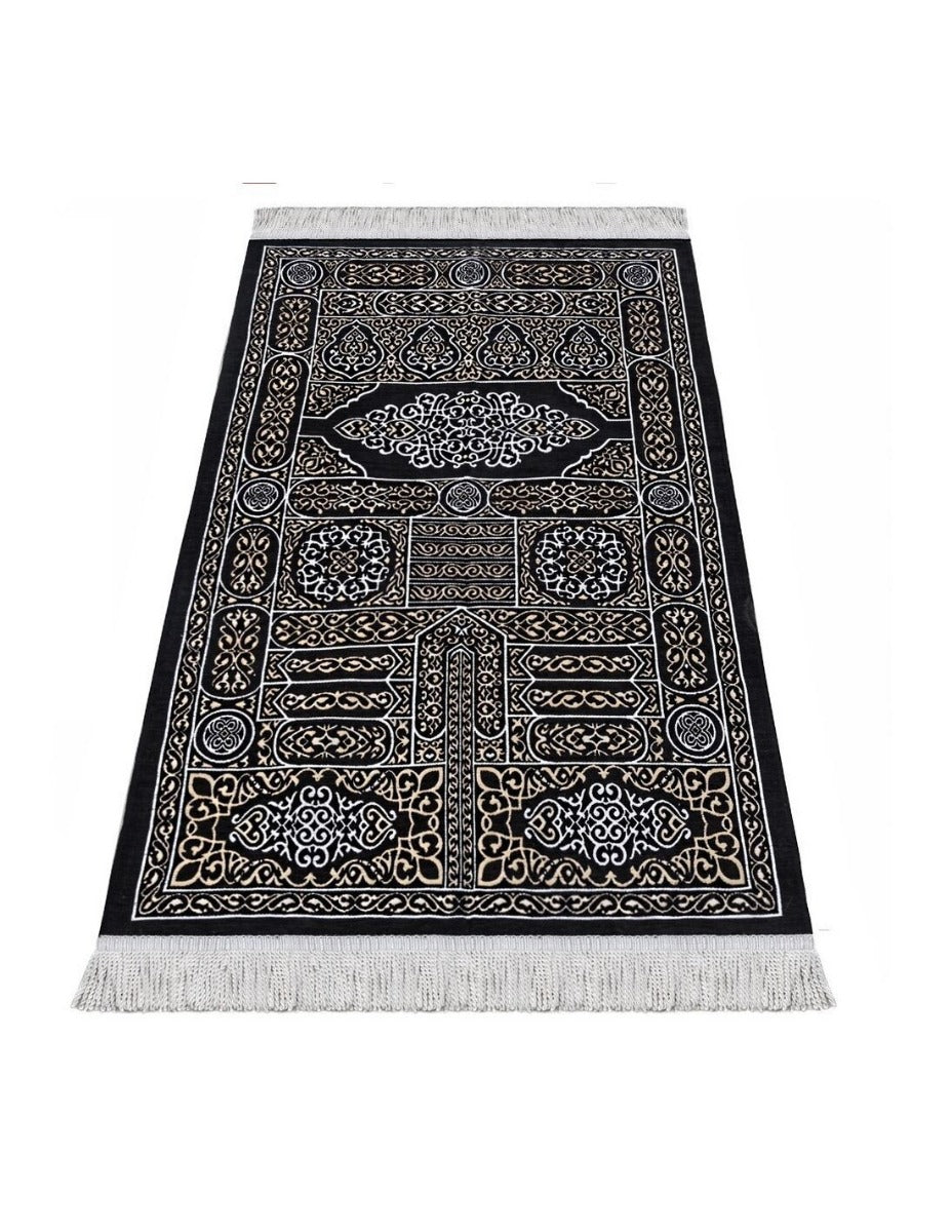 Luxury Prayer Mat Black with Silver Pattern