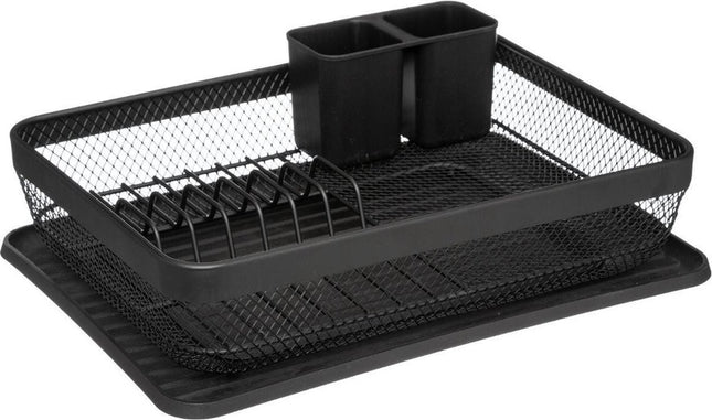Afdruiprek/afwasrek zwart met lekbak 43 x 32 cm van metaal