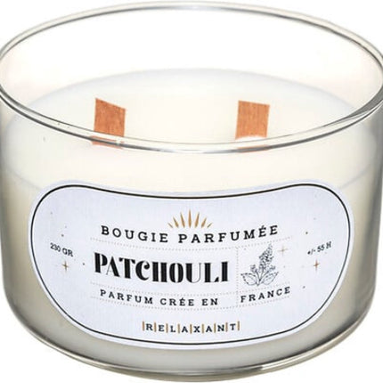 Luxus Duftkerzen Geschenkset 3er-Pack – Patchouli, Amber und Jasmin – Knisterdocht aus Holz