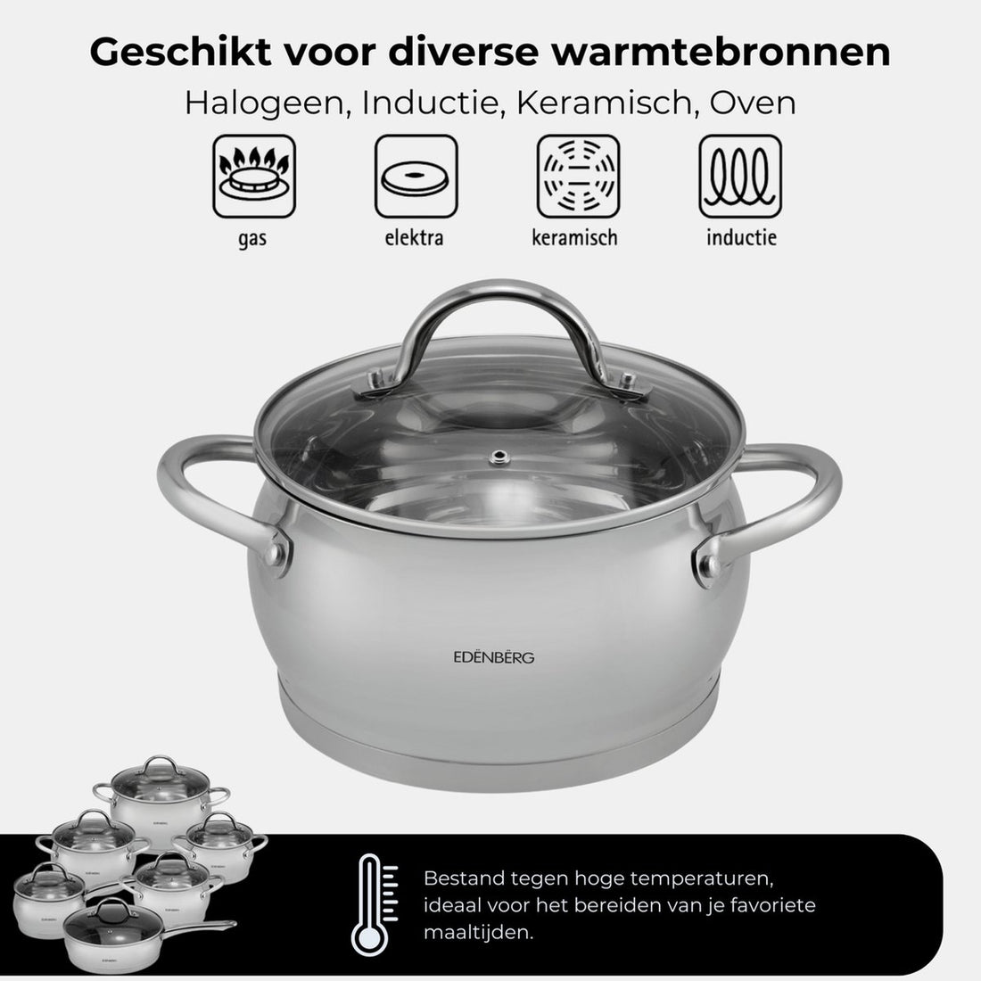 Edënbërg - Ensemble de casseroles de luxe - Inox - 12 pièces - Fond sandwich