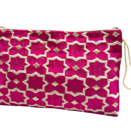 Handgefertigte pflaumenfarbene geometrische Kosmetiktasche – marokkanisches Etui mit Zellige-Muster