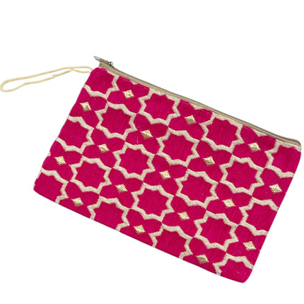 Handgefertigte pflaumenfarbene geometrische Kosmetiktasche – marokkanisches Etui mit Zellige-Muster