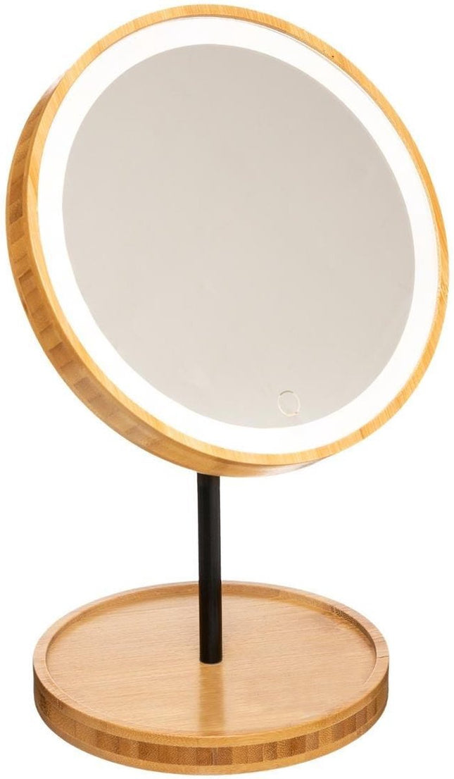 Kosmetikspiegel mit LED-Beleuchtung Bambus 19 x 31 cm