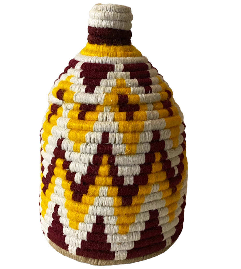 Handmade colored Berber basket - yellow-white