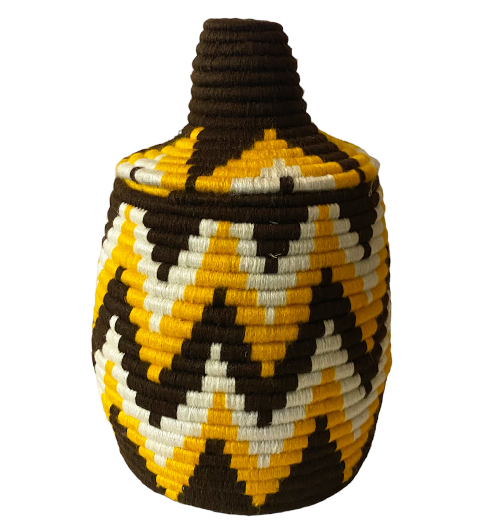 Handmade colored Berber basket - yellow-brown