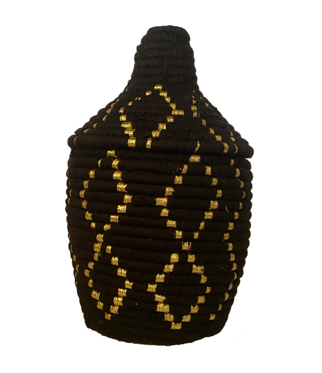 Panier en osier marocain noir et or