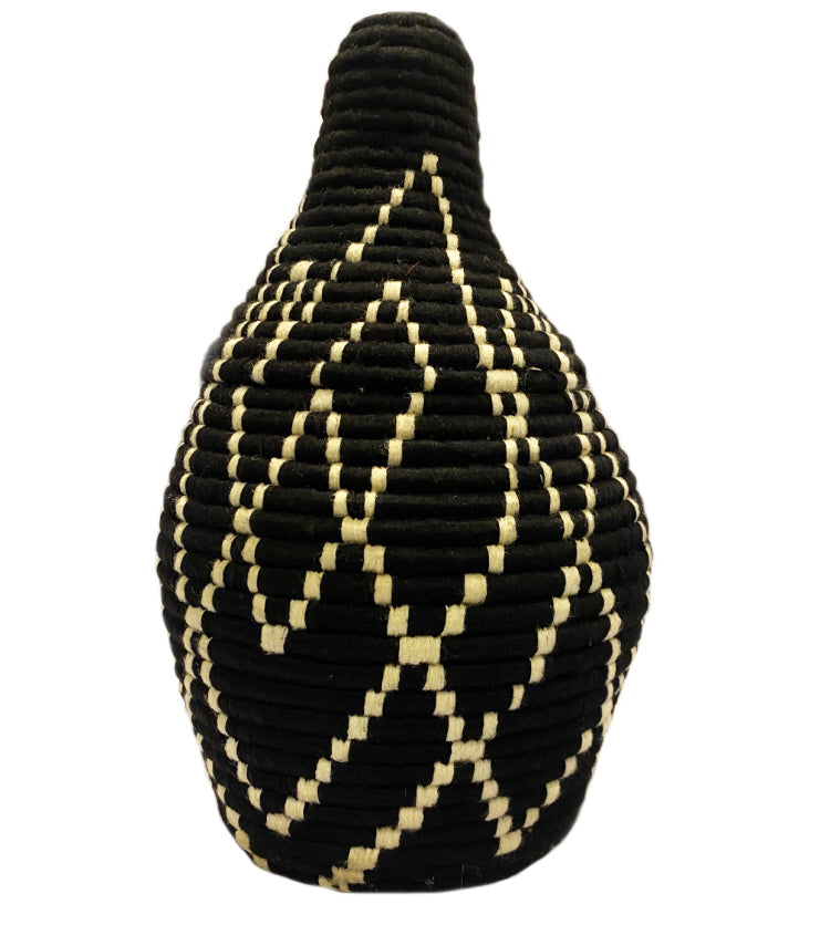 Berber mand met deksel – Marokkaans mandje van zeegras en wol, 25 cm