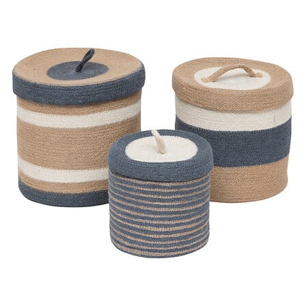 Set van 3 Ronde Manden met Jute Deksel – Drie Delige Opbergset in L, M & S Maat (Ø 27 cm) – Natuurlijke Jute & Milieuvriendelijk