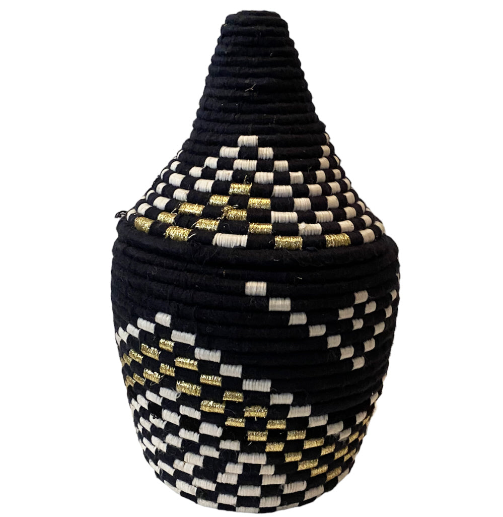 Moroccan wool basket black-gold
