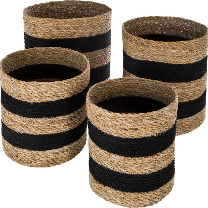 Körbe Set 4-teilig - Jute - Schwarz - Aufbewahrungskörbe - Blumentopf - 4 Stück